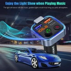 BT Carkit FM-zender Transmitter Adapter Bluetooth V5.0 Autoradio Diepe Basmuziekadapter Handsfree Autolader Met Dubbele USB-Poorten PD Type-C 18W QC 3.0 USB-Snellader Blauw Omgevingslicht -70Mai SHOP 550x550 689
