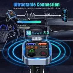 BT Carkit FM-zender Transmitter Adapter Bluetooth V5.0 Autoradio Diepe Basmuziekadapter Handsfree Autolader Met Dubbele USB-Poorten PD Type-C 18W QC 3.0 USB-Snellader Blauw Omgevingslicht -70Mai SHOP 550x550 690