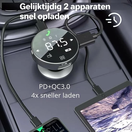 PiXXO? Smart FM Transmitter - Bluetooth 5.0 - USB 3.0 Snellader - USB A + USB C / TF-Slot - Carkit - Handsfree Bellen 8 PiXXO? Smart FM Transmitter - Bluetooth 5.0 - USB 3.0 Snellader - USB A + USB C / TF-Slot - Carkit - Handsfree Bellen - Image 6