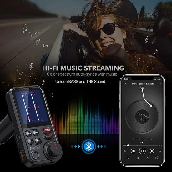 Zinaps Bluetooth Transmitter - Xy Bluetooth Adapter Auto - Krachtige Microfoon - FM-zender Auto Bluetooth Met 1,8 Inch Kleurenscherm Voor Handsfree Bellen - Ondersteuning Voor QC3.0 Opladen - Treble- En Basmuziekspeler - KM30 6 Zinaps Bluetooth Transmitter - Xy Bluetooth Adapter Auto - Krachtige Microfoon - FM-zender Auto Bluetooth Met 1,8 Inch Kleurenscherm Voor Handsfree Bellen - Ondersteuning Voor QC3.0 Opladen - Treble- En Basmuziekspeler - KM30 - Image 4