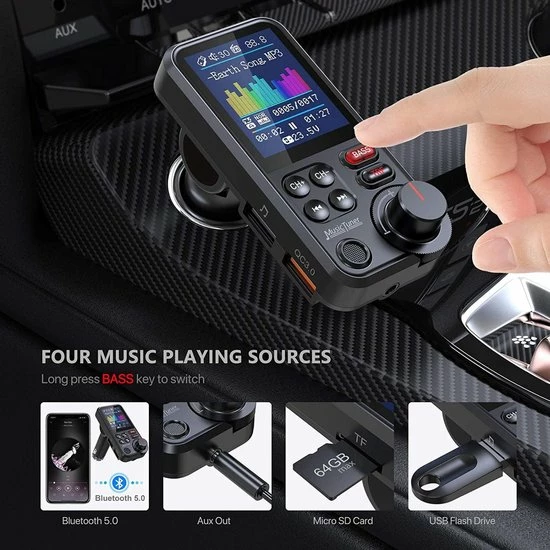 Zinaps Bluetooth Transmitter - Xy Bluetooth Adapter Auto - Krachtige Microfoon - FM-zender Auto Bluetooth Met 1,8 Inch Kleurenscherm Voor Handsfree Bellen - Ondersteuning Voor QC3.0 Opladen - Treble- En Basmuziekspeler - KM30 7 Zinaps Bluetooth Transmitter - Xy Bluetooth Adapter Auto - Krachtige Microfoon - FM-zender Auto Bluetooth Met 1,8 Inch Kleurenscherm Voor Handsfree Bellen - Ondersteuning Voor QC3.0 Opladen - Treble- En Basmuziekspeler - KM30 - Image 5