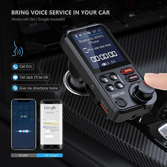 Zinaps Bluetooth Transmitter - Xy Bluetooth Adapter Auto - Krachtige Microfoon - FM-zender Auto Bluetooth Met 1,8 Inch Kleurenscherm Voor Handsfree Bellen - Ondersteuning Voor QC3.0 Opladen - Treble- En Basmuziekspeler - KM30 8 Zinaps Bluetooth Transmitter - Xy Bluetooth Adapter Auto - Krachtige Microfoon - FM-zender Auto Bluetooth Met 1,8 Inch Kleurenscherm Voor Handsfree Bellen - Ondersteuning Voor QC3.0 Opladen - Treble- En Basmuziekspeler - KM30 - Image 6