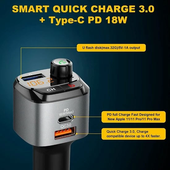 Carkit Bluetooth FM - Ntech USB - Bluetooth FM Transmitter - USB C Auto Lader - Carkit - Handsfree - MP3 - USB - SD Kaart - Snel Lader - Bluetooth Audio Receiver Carkit Bluetooth FM - Ntech USB - Bluetooth FM Transmitter - USB C Auto Lader - Carkit - Handsfree - MP3 - USB - SD Kaart - Snel Lader - Bluetooth Audio Receiver -70Mai SHOP 550x550 858