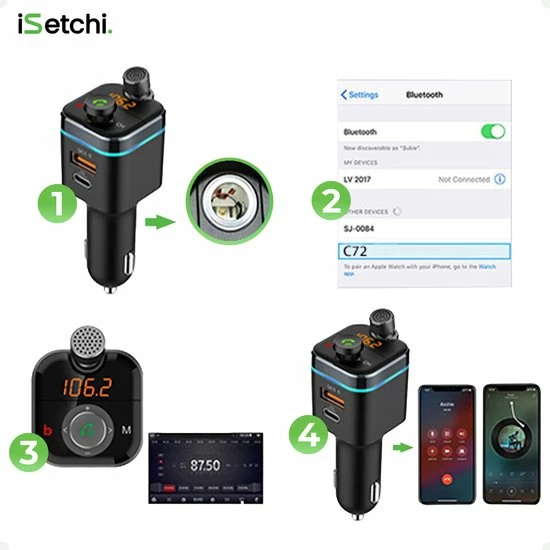 iSetchi Bluetooth FM Transmitter (Snellader) - Oplader - Carkit Bluetooth voor in Auto - Handsfree - USB - SD Kaart - Snel Lader - Bluetooth Audio Receiver ISetchi Bluetooth FM Transmitter (Snellader) - Oplader - Carkit Bluetooth Voor In Auto - Handsfree - USB - SD Kaart - Snel Lader - Bluetooth Audio Receiver -70Mai SHOP 550x550 96