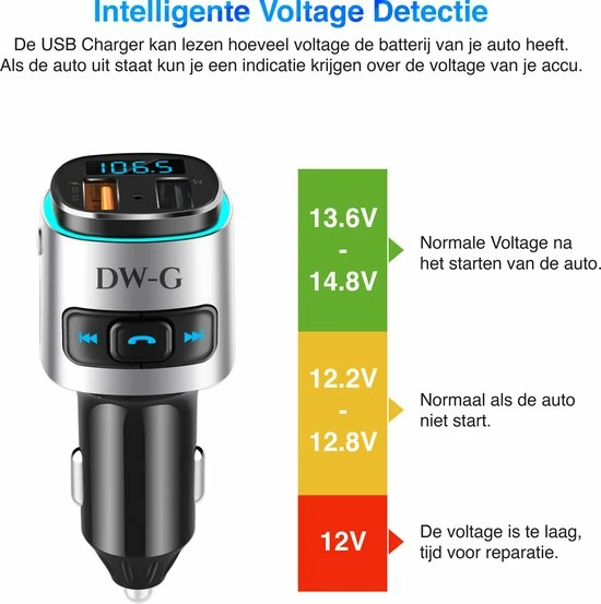 DW-G Bluetooth FM Transmitter - Auto Lader - Carkit - Handsfree - MP3 - USB - SD Kaart - Snel Lader - Bluetooth Audio Receiver 7 DW-G Bluetooth FM Transmitter - Auto Lader - Carkit - Handsfree - MP3 - USB - SD Kaart - Snel Lader - Bluetooth Audio Receiver - Image 5