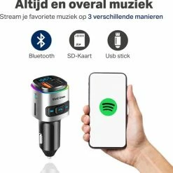 Vivid Green Bluetooth Auto FM Transmitter - MP3 - USB - Autolader - Carkit- Oplader - Zwart/Chrome -70Mai SHOP 550x555