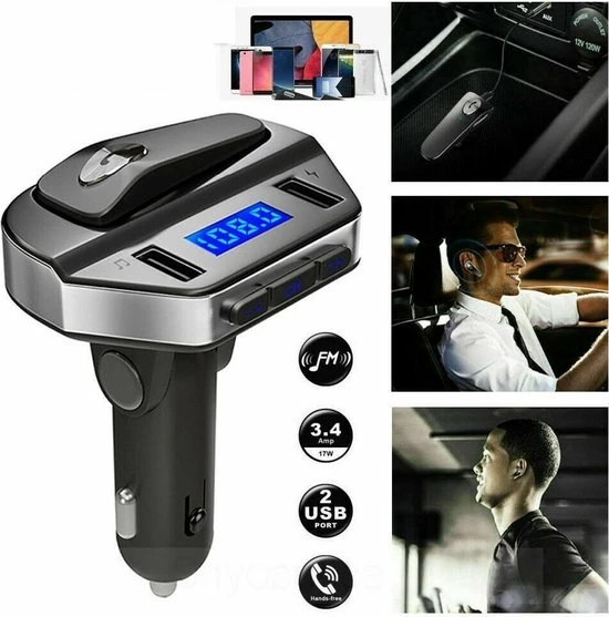 Merkloos LuxeBass Draadloze FM Transmitter Met Bluetooth Headset - Auto Carkit Met USB Poort Oplader En LED Scherm - Autolader Met Micro SD En AUX Input - Handsfree Bellen - Muziek Streamen - Voice Navigatie - Telefoon Opladen 3 Merkloos LuxeBass Draadloze FM Transmitter Met Bluetooth Headset - Auto Carkit Met USB Poort Oplader En LED Scherm - Autolader Met Micro SD En AUX Input - Handsfree Bellen - Muziek Streamen - Voice Navigatie - Telefoon Opladen