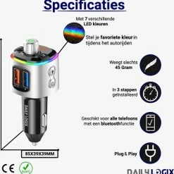 Bluetooth FM Transmitter - Muziek Streamen - Handsfree Bellen - Carkit Met LED Verlichting - Auto Accessories - Bluetooth Adapter - MP3 Speler - USB Stick - SD Kaart - Snellader Iphone/Samsung - Autoradio - Daily Logix® -70Mai SHOP 550x558 1