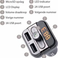 Merkloos Beste Kwaliteit - 5 In 1 Draadloze Universele Bluetooth Carkit Auto MP3 Speler / FM Transmitter / LED Display / Handsfree Bellen / 2 X High Speed USB Oplader / SD,TF Card Ondersteuning / USB Stick -70Mai SHOP 550x561 15