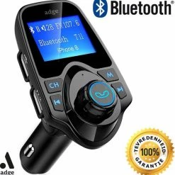 Adge Bluetooth FM Transmitter, 120 ° Rotatie Auto Radio Adapter CarKit Met 4 Music Play Modes / Hands-free Bellen / TF Kaart / USB Auto Lader / USB Flash Drive / AUX Input / Output 1.44 Inch LCD Display/ Bluetooth Carkit 5 In 1