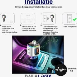 Bluetooth FM Transmitter - Muziek Streamen - Handsfree Bellen - Carkit Met LED Verlichting - Auto Accessories - Bluetooth Adapter - MP3 Speler - USB Stick - SD Kaart - Snellader Iphone/Samsung - Autoradio - Daily Logix® -70Mai SHOP 550x565 1