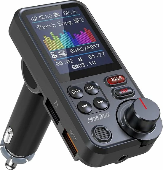 Zinaps Bluetooth Transmitter - Xy Bluetooth Adapter Auto - Krachtige Microfoon - FM-zender Auto Bluetooth Met 1,8 Inch Kleurenscherm Voor Handsfree Bellen - Ondersteuning Voor QC3.0 Opladen - Treble- En Basmuziekspeler - KM30 3 Zinaps Bluetooth Transmitter - Xy Bluetooth Adapter Auto - Krachtige Microfoon - FM-zender Auto Bluetooth Met 1,8 Inch Kleurenscherm Voor Handsfree Bellen - Ondersteuning Voor QC3.0 Opladen - Treble- En Basmuziekspeler - KM30