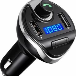 ZT Accessoires Bluetooth Carkit Auto FM Transmitter Om Handsfree Te Bellen En Draadloos Muziek Te Streamen, Met Volumeknop En Oplaadfunctie Voor 2 Telefoons Tegelijkertijd | Display | Handsfree Bellen | USB Oplader | MP3 Speler Aux | TF-Kaart | Carkit T20
