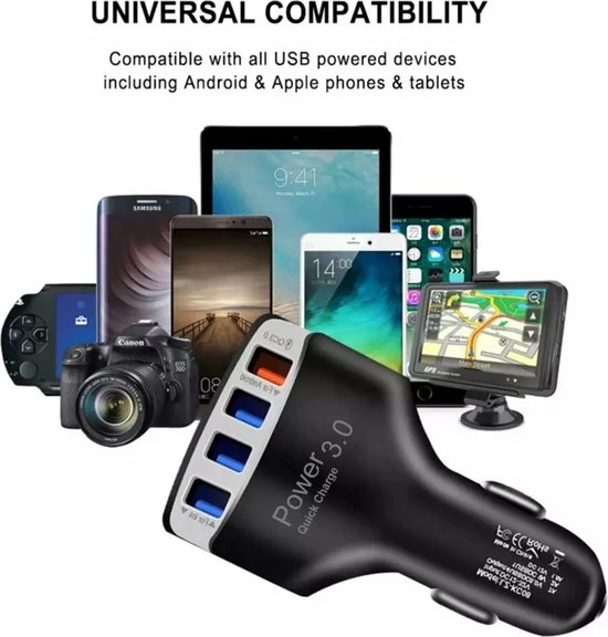 Merkloos Autolader USB-12/24V-Auto Oplader USB-autolader 4 Poorten - Auto Lader - Sigarettenaansteker USB Oplader Auto - Snellader 4 Merkloos Autolader USB-12/24V-Auto Oplader USB-autolader 4 Poorten - Auto Lader - Sigarettenaansteker USB Oplader Auto - Snellader - Afbeelding 2