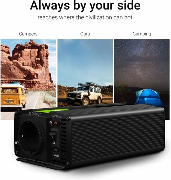 GREEN CELL 1000W (500W Continu) DC 24V Naar AC 230V Met USB Stroom Inverter Converter - Pure/Full Sine Wave 4 GREEN CELL 1000W (500W Continu) DC 24V Naar AC 230V Met USB Stroom Inverter Converter - Pure/Full Sine Wave - Image 2