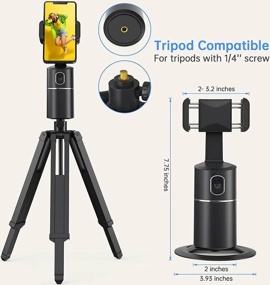 Titaan Line Draaibare AI-camera - Smart Shooting - Auto Object - Face Tracking - Tri-pod - Telefoonhouder- Zwart 8 Titaan Line Draaibare AI-camera - Smart Shooting - Auto Object - Face Tracking - Tri-pod - Telefoonhouder- Zwart - Image 6