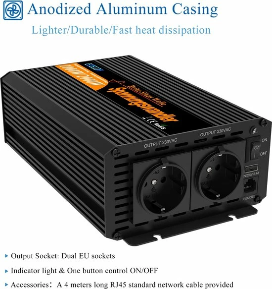 Edecoa Zuivere Sinus Omvormer 12V-230V - 1000/2000W Edecoa Zuivere Sinus Omvormer 12V-230V - 1000/2000W -70Mai SHOP 550x583 4