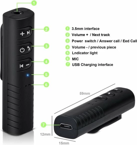 LOUZIR Saizi Bluetooth 4.1v Receiver PEN - Cilindervorm NIEUW! Audio Music Streaming Adapter Receiver Handsfree Carkit- MP3 Player 3.5mm AUX -Stereo Audio Output - Word Geleverd In Een Van De Volgende Kleuren; Zwart/blauw/groen/wit/rood 5 LOUZIR Saizi Bluetooth 4.1v Receiver PEN - Cilindervorm NIEUW! Audio Music Streaming Adapter Receiver Handsfree Carkit- MP3 Player 3.5mm AUX -Stereo Audio Output - Word Geleverd In Een Van De Volgende Kleuren; Zwart/blauw/groen/wit/rood - Image 3