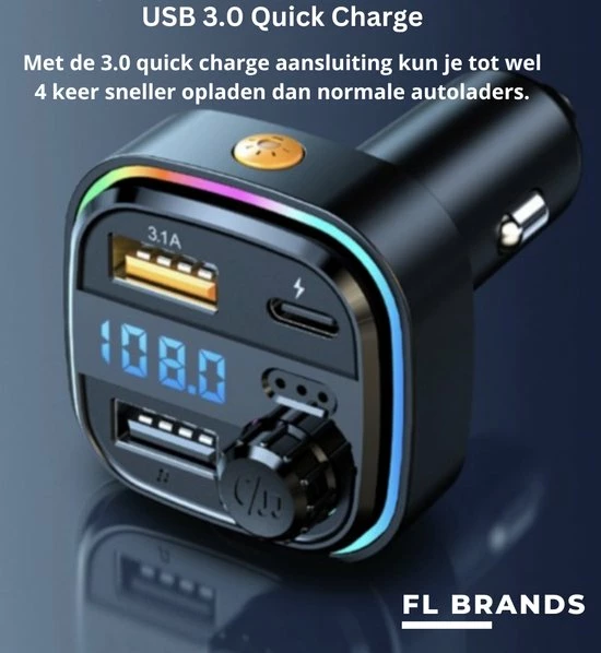 FL Brands Bluetooth FM Transmitter - Auto Snel Lader - Carkit - Handsfree - MP3 - USB-A 3.0 - USB-C - Bluetooth Audio - Noise Cancelling - Nieuw Model 10 FL Brands Bluetooth FM Transmitter - Auto Snel Lader - Carkit - Handsfree - MP3 - USB-A 3.0 - USB-C - Bluetooth Audio - Noise Cancelling - Nieuw Model - Image 8