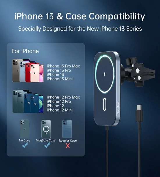 Choetech - Magnethische Draadloze Oplader Smartphone Auto - MagLeap (Magsafe) Magnetic Wireless Car Charger 13 Choetech - Magnethische Draadloze Oplader Smartphone Auto - MagLeap (Magsafe) Magnetic Wireless Car Charger - Image 11