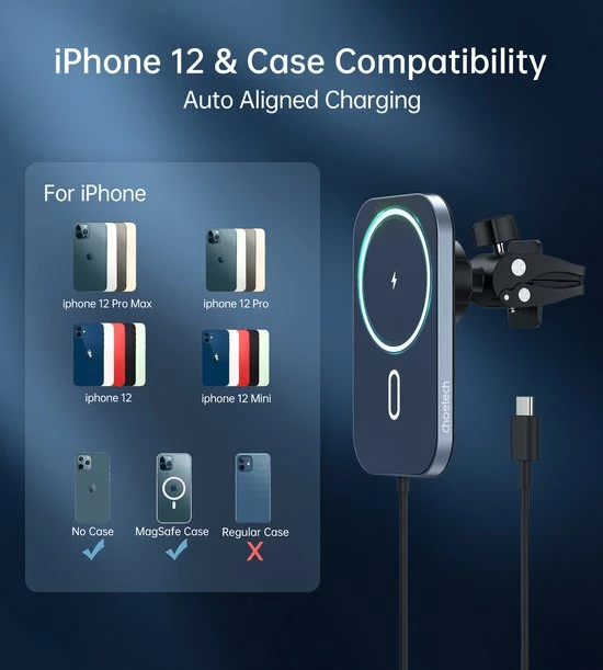 Choetech - Magnethische Draadloze Oplader Smartphone Auto - MagLeap (Magsafe) Magnetic Wireless Car Charger 6 Choetech - Magnethische Draadloze Oplader Smartphone Auto - MagLeap (Magsafe) Magnetic Wireless Car Charger - Image 4