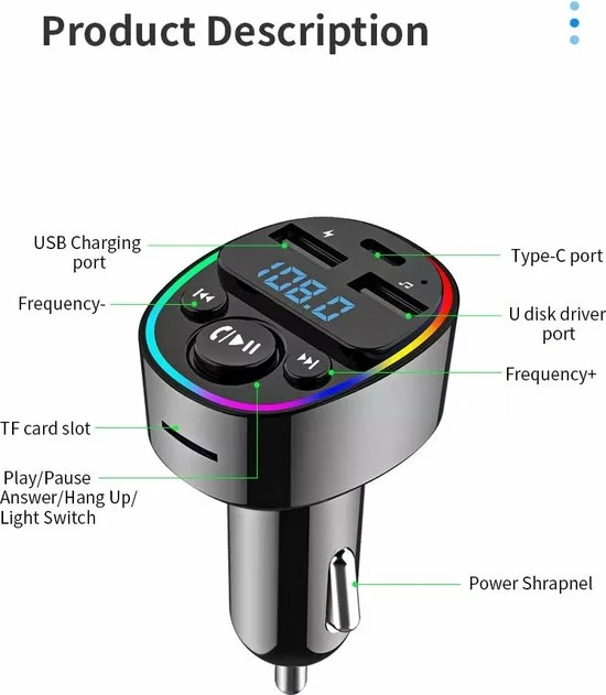 G67 Bluetooth Carkit FM Transmitter Bluetooth 5.0 - Carkit - Autolader - Led - Handsfree 7 G67 Bluetooth Carkit FM Transmitter Bluetooth 5.0 - Carkit - Autolader - Led - Handsfree - Image 5