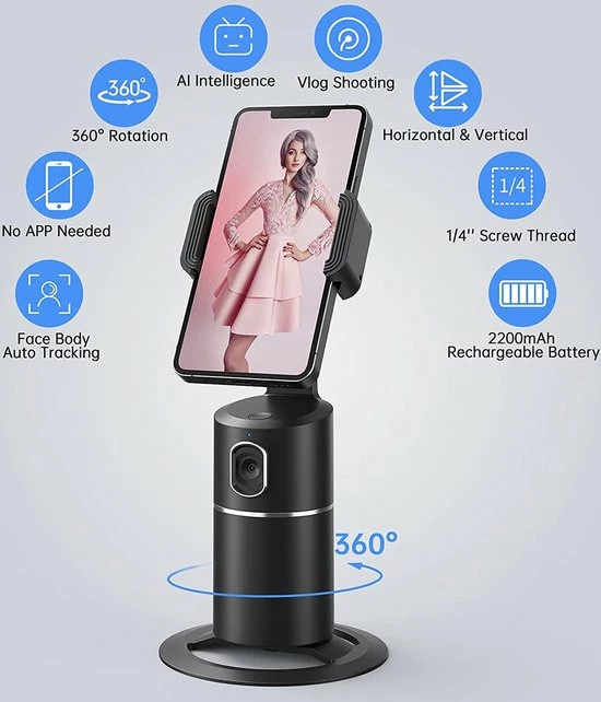 Titaan Line Draaibare AI-camera - Smart Shooting - Auto Object - Face Tracking - Tri-pod - Telefoonhouder- Zwart 9 Titaan Line Draaibare AI-camera - Smart Shooting - Auto Object - Face Tracking - Tri-pod - Telefoonhouder- Zwart - Image 7