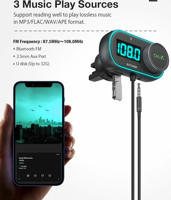 Merkloos Bluetooth FM Transmitter - Auto Lader - Carkit - Handsfree - USB 3.0 - MP3 - Snel Lader - Bluetooth Audio Receiver - Voor Vrachtwagen, SUV, Auto 5 Merkloos Bluetooth FM Transmitter - Auto Lader - Carkit - Handsfree - USB 3.0 - MP3 - Snel Lader - Bluetooth Audio Receiver - Voor Vrachtwagen, SUV, Auto - Image 3