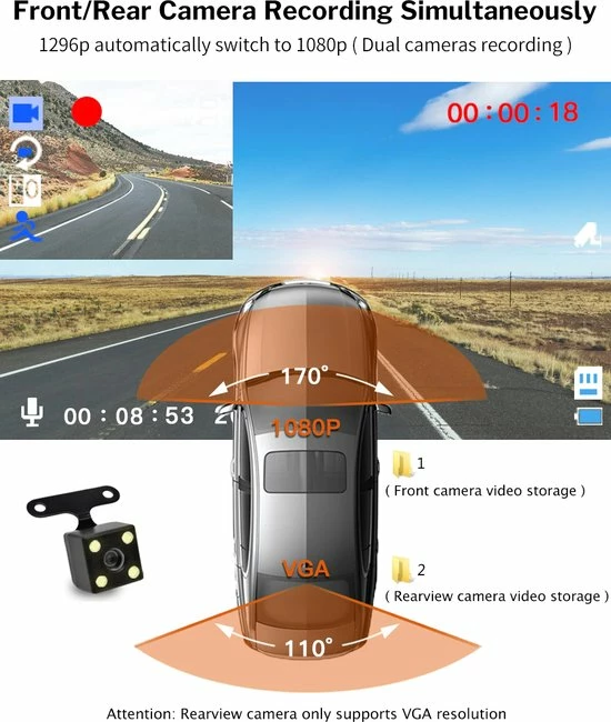 Homezie Dashcam - Met Achteruitkijk Camera - Dashcam Voor Auto - 1296P Resolutie - Scherp 4 Inch Scherm 11 Homezie Dashcam - Met Achteruitkijk Camera - Dashcam Voor Auto - 1296P Resolutie - Scherp 4 Inch Scherm - Image 9