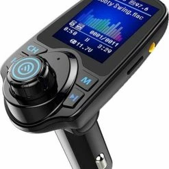 Healtic - Bluetooth FM Transmitter T11D (2020), 120 ? Rotatie Auto Radio Adapter CarKit Met 4 Music Play Modes / Hands-free Bellen / TF Kaart / USB Auto Lader / USB Flash Drive / AUX Input / Output 1.44 Inch LCD Display/ Bluetooth Carkit 5 In 1