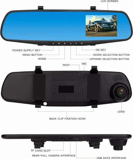 Qtech Dashcam Voor Auto - Voor En Achter Camera - Spiegel - Full HD - 32GB - G Sensor - Bewegingsdetectie En Parkeerstand - Nederlandse Handleiding 6 Qtech Dashcam Voor Auto - Voor En Achter Camera - Spiegel - Full HD - 32GB - G Sensor - Bewegingsdetectie En Parkeerstand - Nederlandse Handleiding - Image 4
