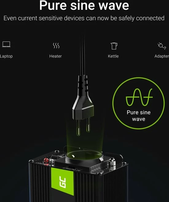 GREEN CELL 2000W (1000W Continu) DC 24V Naar AC 230V Met USB Stroom Inverter Converter - Pure/Full Sine Wave 8 GREEN CELL 2000W (1000W Continu) DC 24V Naar AC 230V Met USB Stroom Inverter Converter - Pure/Full Sine Wave - Image 6
