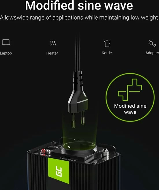 1000W (500W continu) DC 12V naar AC 230V met USB Stroom Inverter Converter GREEN CELL 1000W (500W Continu) DC 12V Naar AC 230V Met USB Stroom Inverter Converter -70Mai SHOP 550x660 1