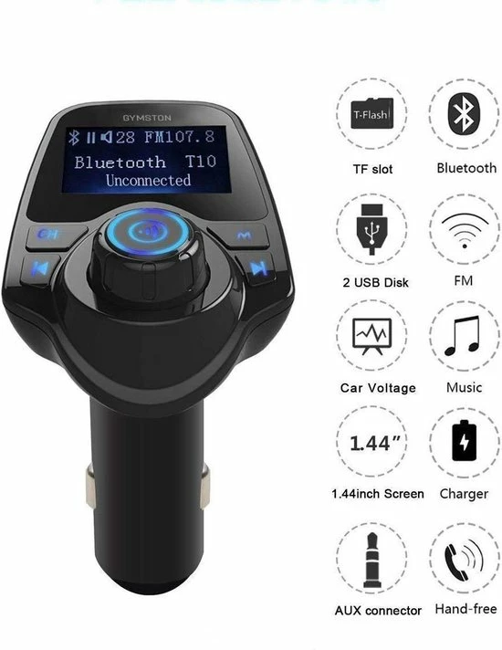 FM Transmitter Bluetooth Draadloze Carkit / MP3 Speler Mobiel / Handsfree Bellen In De Auto / AUX Input / Lader / USB Flash Drive / Muziek / Audio / Radio / TF Kaart / Carkit Adapter - Gymston - Zwart 8 FM Transmitter Bluetooth Draadloze Carkit / MP3 Speler Mobiel / Handsfree Bellen In De Auto / AUX Input / Lader / USB Flash Drive / Muziek / Audio / Radio / TF Kaart / Carkit Adapter - Gymston - Zwart - Image 6